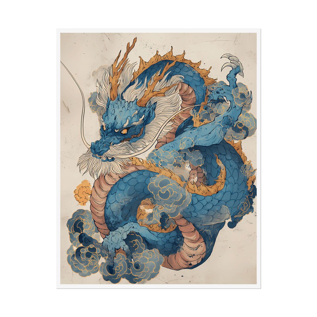Japanese Dragon Print | Ukiyo-e Style Wall Art Decor | Dragon-p4 - Etsy