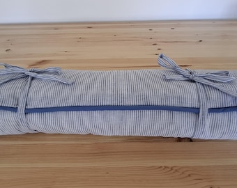 Wicklow blue ticking stripe Irish Linen Sofa Topper | Bench Cushion, Bespoke Seat Pad