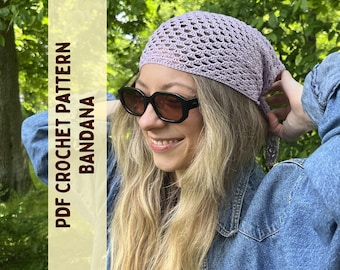 Crochet Bandana Pattern, Granny Stitch Headscarf Crochet Tutorial, Crochet Accessory Beginner Friendly DIY (PDF Download)