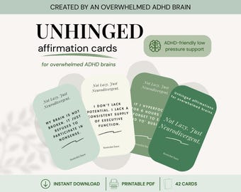 Cartões de Afirmações para TDAH (Download em PDF) | Autocuidado para Neurodivergentes | Afirmações Divertidas sobre Saúde Mental