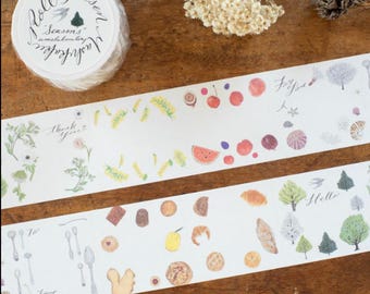 Nastro adesivo Washi giapponese – Accessori per journaling con motivi botanici, frutta e stagioni (1 rotolo)