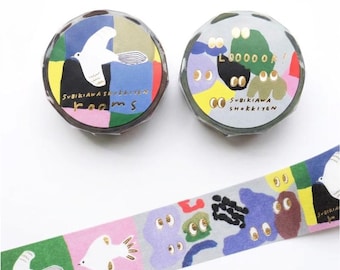 Zestaw japońskich taśm washi – Oczy, wzory pokoi dla ptaków ze złotą folią – Artystyczny zestaw artykułów papierniczych