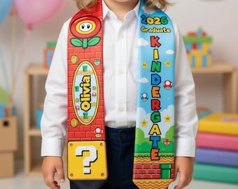 Custom Mario Graduation Stole, gepersonaliseerde kleutersjerp, klasse van 2026 Keepsake