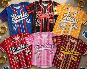 Custom Sonic the Hedgehog Pinstripe Baseball Jerseys - Sonic Shadow Tails Knuckles Amy Eggman