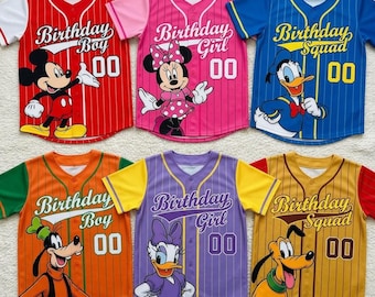 Mickey Birthday Baseball Jersey Family Matching Shirt, Custom Birthday Boy Girl Squad Team Jersey