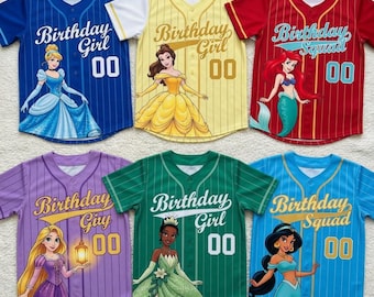 Maillot de baseball anniversaire princesse Disney, chemise personnalisée anniversaire fille Squad, maillot fête d'anniversaire princesse
