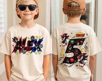 Chemise d'anniversaire Shadow Sonic, t-shirt prénom personnalisé pour l'âge de 5 ans, cadeau pour enfants Shadow The Hedgehog