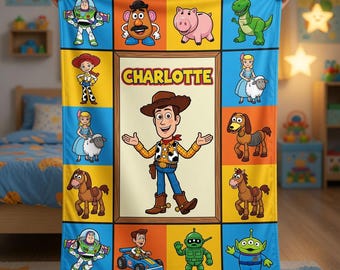Couverture Toy Story personnalisée, nom personnalisé Woody Kids en polaire, cadeau Disney Pixar