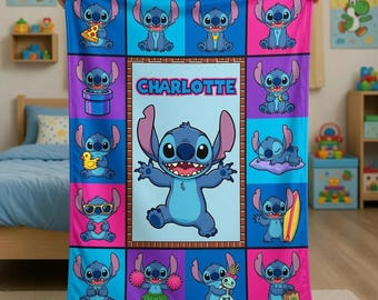 Couverture Stitch personnalisée, nom personnalisé Lilo et jeté en polaire pour enfants Stitch