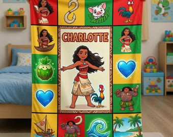 Couverture Moana personnalisée, jeté en polaire pour enfants avec prénom personnalisé, cadeau princesse Disney