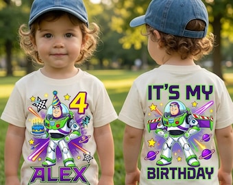 T-shirt d'anniversaire personnalisé Buzz l'Éclair avec nom personnalisé T-shirt d'anniversaire Toy Story