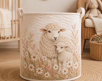 Lamb Laundry Basket, Sheep Nursery Storage Bin, Baby Girl Shower Gift, Farm Animal Nursery Decor, Cottagecore Toy Hamper