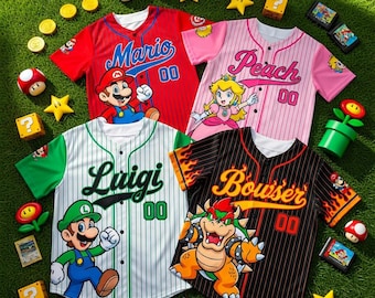 Super Mario Custom Baseball Jerseys - Mario Luigi Peach Bowser Apparel