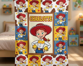Couverture personnalisée Jessie Toy Story, cadeau de jeté en polaire pour enfants cow-girl avec prénom personnalisé