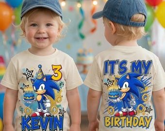 Chemise d'anniversaire Sonic, t-shirt avec prénom personnalisé, cadeau pour enfants Sonic Tails Knuckles