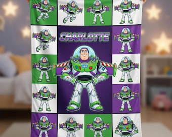 Couverture personnalisée Buzz l'Éclair, cadeau de jeté en polaire pour enfants Toy Story avec prénom personnalisé