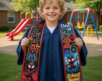 Estola de formatura personalizada de super-herói, turma de 2026, faixa infantil para o jardim de infância.