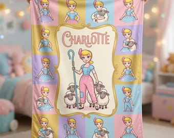 Couverture personnalisée Toy Story Bo Peep, cadeau de jeté en polaire pour enfants avec prénom personnalisé