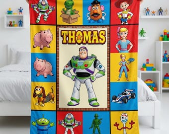 Couverture Toy Story personnalisée, jeté en polaire Buzz l'Éclair avec prénom personnalisé pour enfants