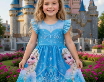 アナと雪の女王エルサをイメージした女の子用ブルードレス、レット・イット・ゴー プリンセス バースデー衣装 カスタムギフト