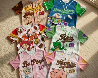 Custom Toy Story Baseball Jerseys: Woody Buzz Jessie Bo Peep Rex Hamm Family Tees