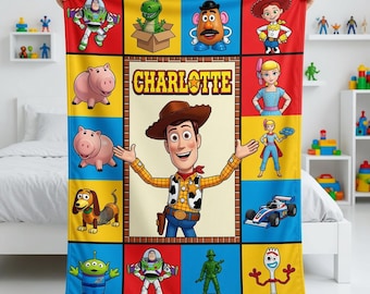 Couverture Toy Story personnalisée, cadeau d'anniversaire Pixar pour enfants avec prénom personnalisé