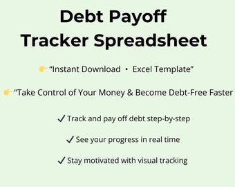Debt Payoff Tracker Spreadsheet, Excel Finance Planner (Digital Download)