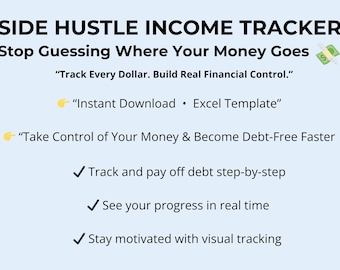 Side Hustle Income Tracker Spreadsheet | Small Business Finance Log (Digital Download)