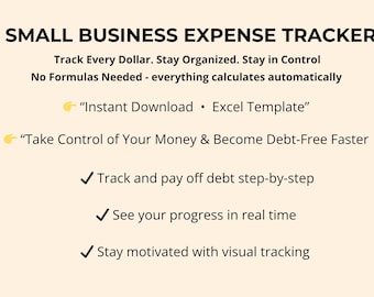 Small Business Expense Tracker Excel Template (Digital Download)