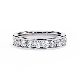 Round Cut Lab Created Diamond Channel Set Wedding Band Ring 14K White Gold Plated Anniversary Band