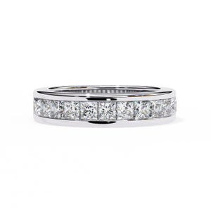 Princess Cut Lab Created Diamond Channel Set Wedding Band Ring in 14K White Gold Plated Anniversary Band