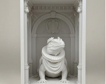 Rhinoceros Iguana Renaissance Bücherecke - 3D Gedrucktes weißes PLA Bücherregal Diorama (10x10x15cm)