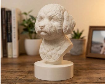 bichon frise Hund Renaissance Büste Skulptur - 3D Gedruckte weiße PLA Mini Figur (8-10 cm)