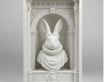 Französische Angora-Kaninchen Renaissance Bücherecke - 3D gedrucktes weißes PLA Bücherregal Diorama (10x10x15cm)