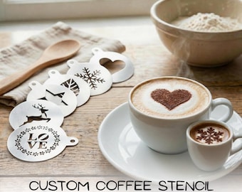 Personalized stainless steel laser-cut cocktail/coffee stencil |  custom latte art stencil