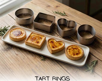Domikey Tart Ring | Stainless Steel Tartlet Mold – Round, Square, Heart, Puff Shapes | Non-Stick Fluted Baking Pan for Pastry Chefs