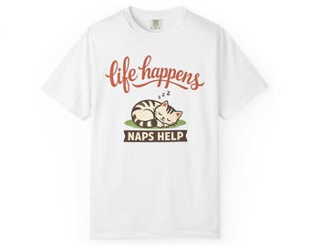 Life Happens Naps Help T-shirt | Sleeping Cat Graphic Tee
