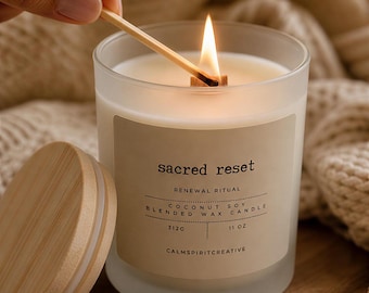 Sacred Reset coconut soy blended wax candle | crackling wooden wick | frosted glass 11oz