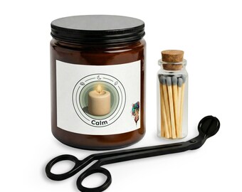 Calm Candle Jar Set with Matches and Wick Trimmer | Amber or Clear Glass