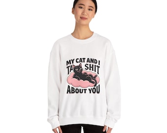 Funny Black Cat Crewneck Sweatshirt | Witchy Meme Cat Graphic
