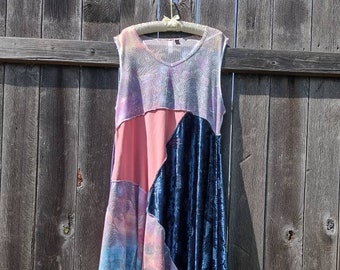 Hippie Boho Tank Dress Tunic Dress Furious Designs One of a Kind Tie Dye Upcycled Asymmetrical Womens Babydoll Dress Plus Size XXL 2X