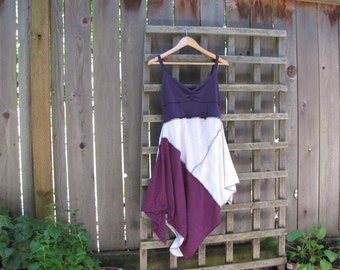 Purple Pixie Tank Dress Lagenlook Upcycled/ Funky Asymmetrical Tattered Floral Eco Blouse/ Hi Lo Womens Tops XS/S