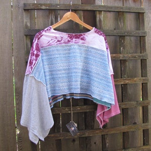 Upcycled Asymmetrical Lagenlook Boho Hippie Poncho Funky Romantic Cape Cover Up/Eco Sweater Shawl/Striped Tie Dye Patchwork Ponchos One Size image 2