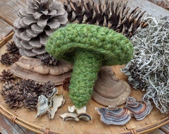 Green Crochet Mushroom Furious Fungi Crocheted Mushroom Figures Plush Sculptural Crocheted Fungus Nature Lover Decor Mycologist Gift Idea