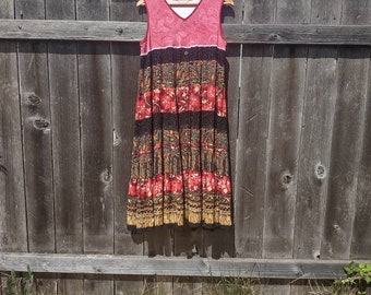 Floral Tribal Tank Dress Boho Hippie Upcycled Tank Dress Women's Size M/L Furious Designs Upcycled Vintage Swing Dress Summer Gifts for Her