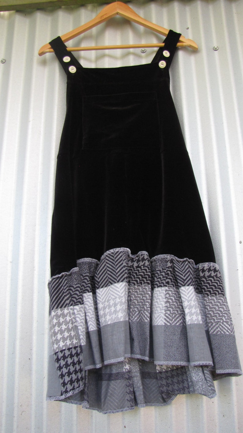 Funky Black Velvet Overall Dress/ Eco Upcycled Black & White | Etsy