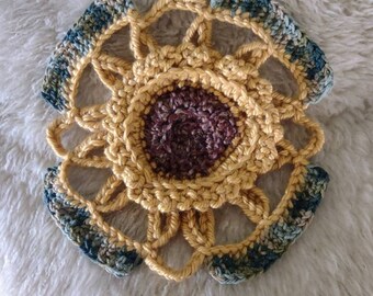 Natural Fiber Crochet Sunflower Mandala Table Runner Doily Autumn Seasonal Collectable Crocheted Flower Doilies Furious Designs Nature Decor