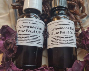 Cottonwood Bud Rose Petal Bath, Soothing Massage Oil, Sore Muscle Treatment, Skincare, Herbal