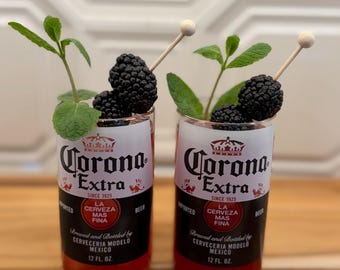 Set Of Two Drink Glasses/Bar Glasses Made From Upcycled/Recycled Corona Extra Bottles.