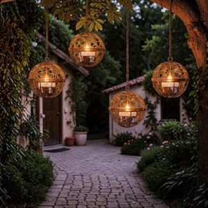 Hanging Solar Lanterns Outdoor Set of 4 – Waterproof Garden Lantern Lights, Boho Patio Balcony Tree Lights, Decorative Solar Decor